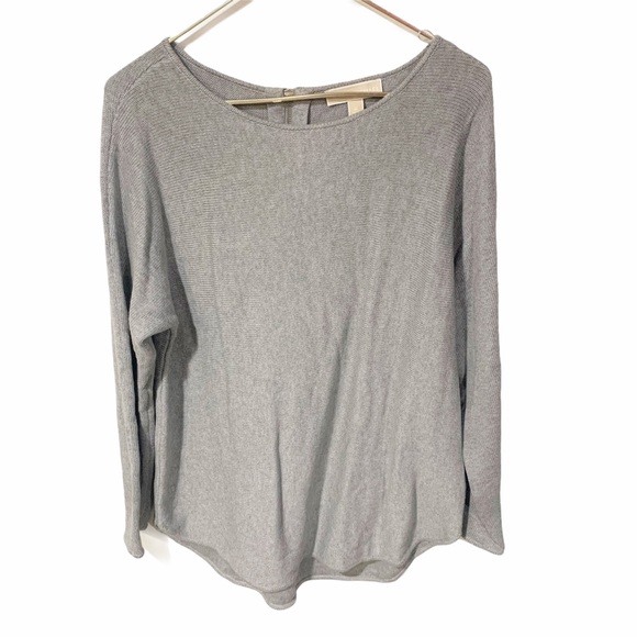 Michael Kors Medium Grey Zip Back Thin Knit Crewneck Top - Picture 1 of 5